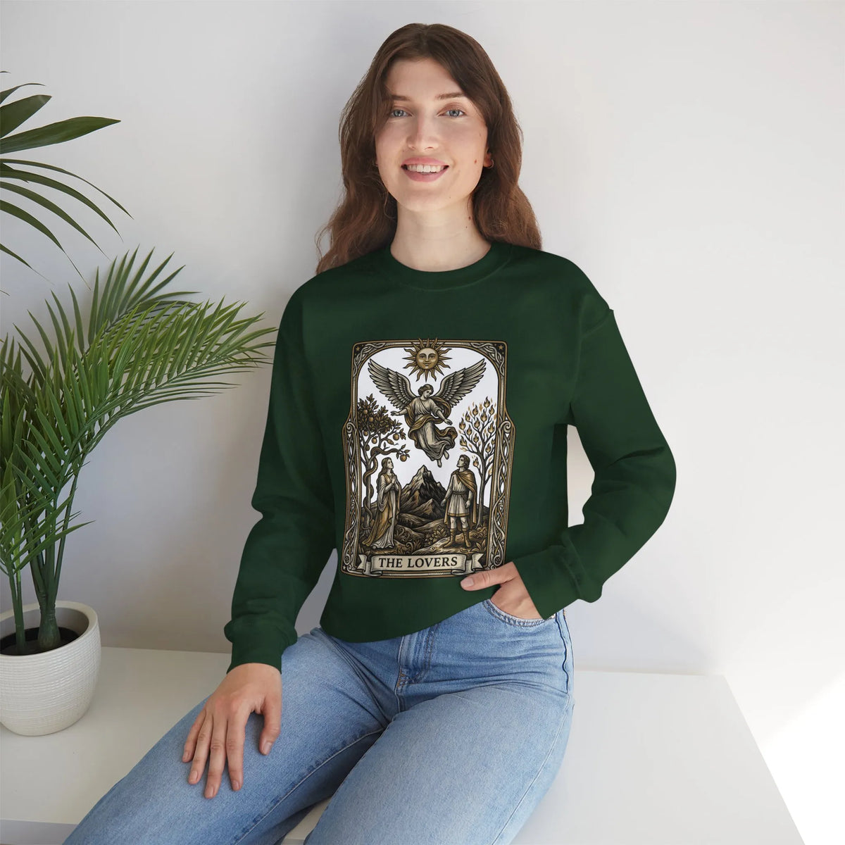 The Lovers Tarot Card Sweatshirt - Heavy Blend Fleece Crewneck - Unisex White