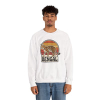 Bengal Cat Retro Sunset Sweatshirt - Classic Fit Heavy Blend Crewneck - Unisex White
