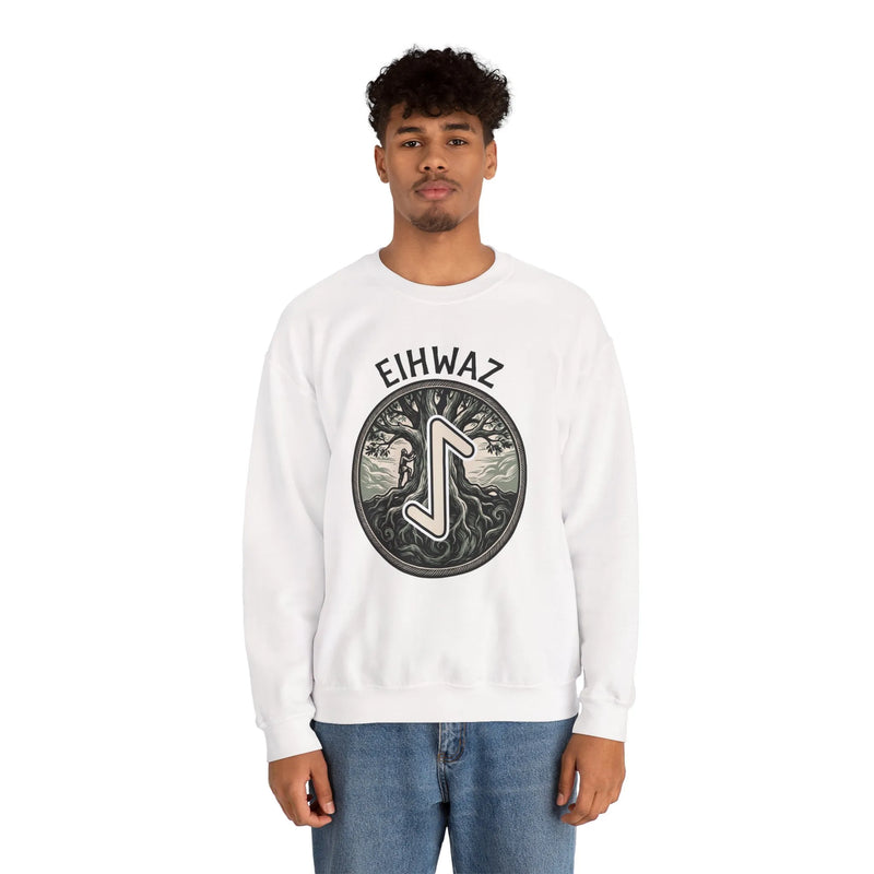Eihwaz Yew Tree Rune Sweatshirt - Medium-Heavy Fleece Crewneck - Unisex White