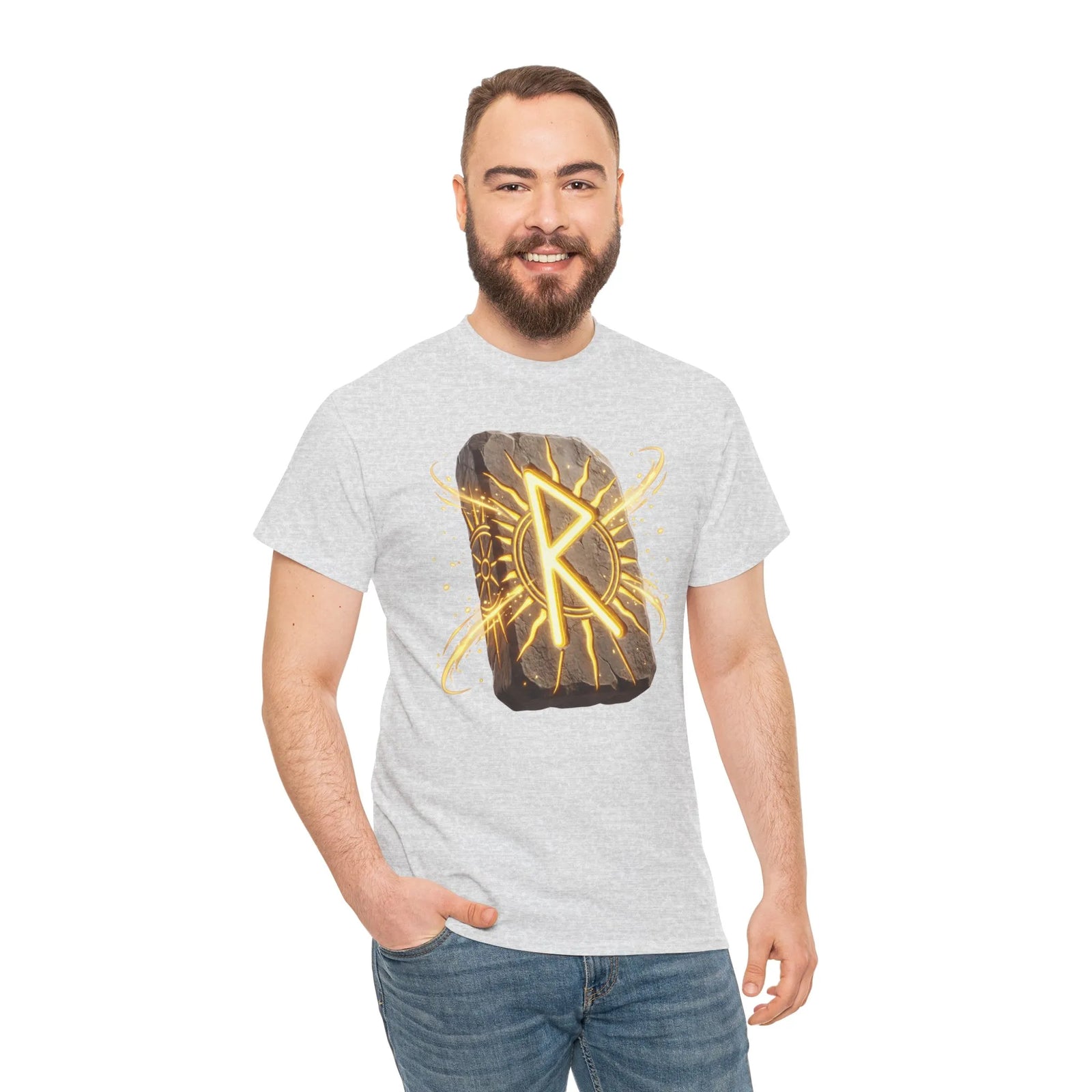 Raido Rune Journey T-Shirt - Heavyweight Cotton Classic Tee - Unisex White