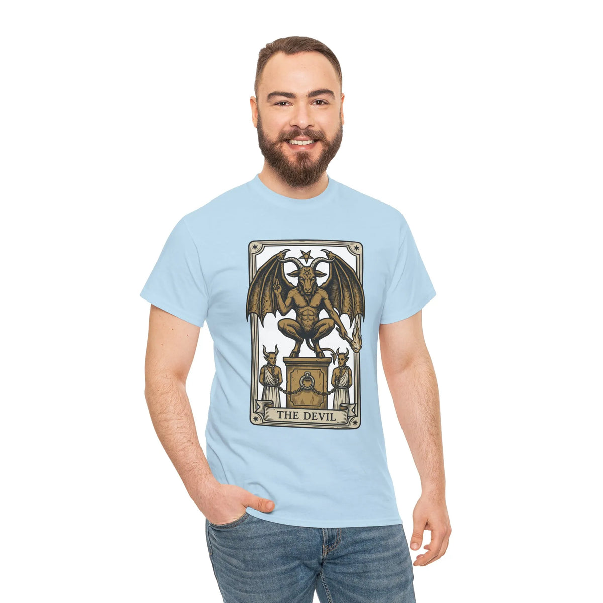The Devil Tarot Card Graphic T-Shirt - Heavy Cotton Classic Fit Tee - Unisex White