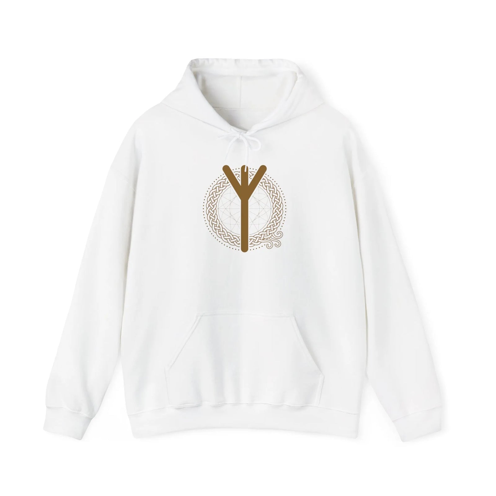 Elhaz Protection Rune Hoodie - Heavy Cotton Blend Fleece Pullover - Unisex White