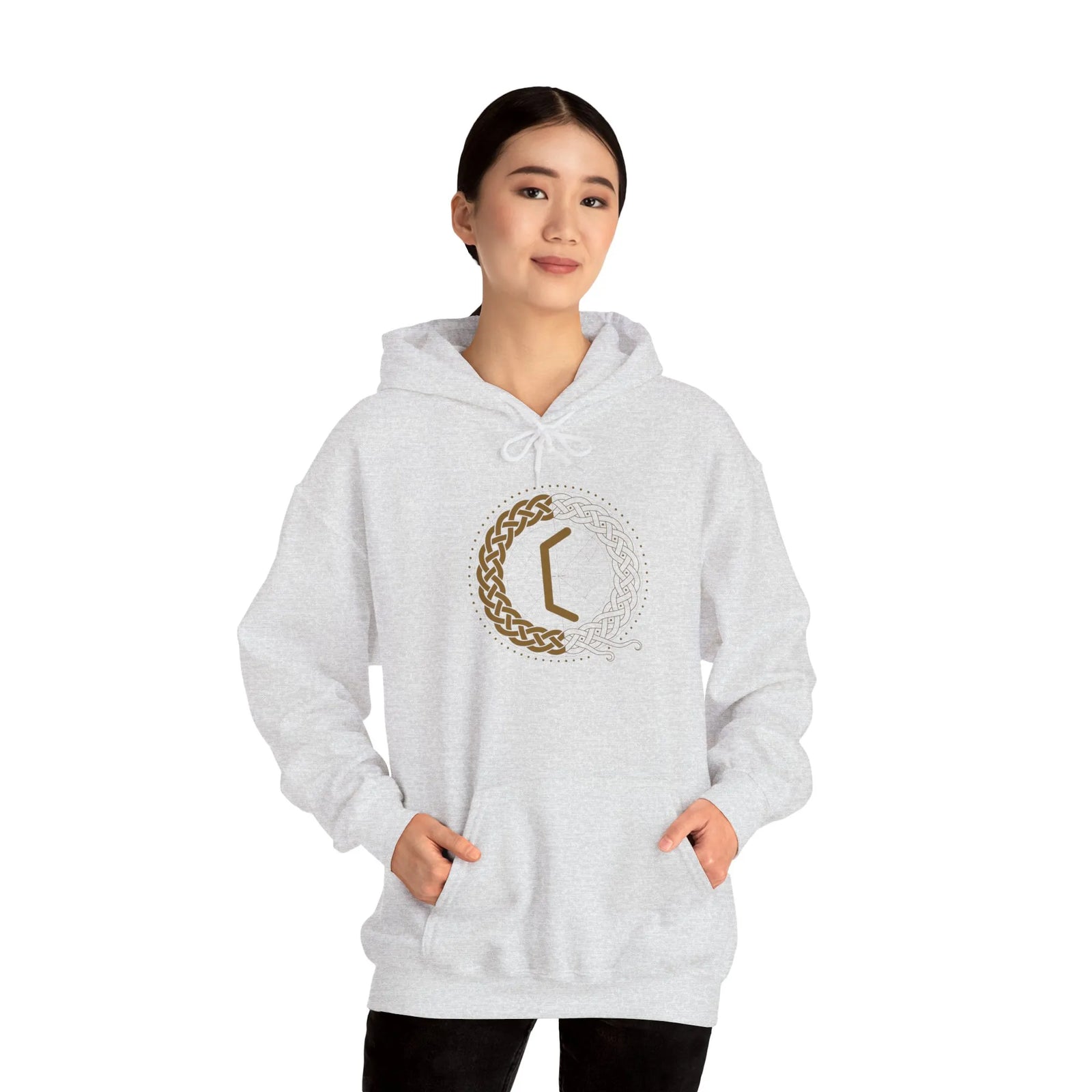 Perthro Runic Symbol Hoodie - Heavyweight Fleece Pullover - Unisex White