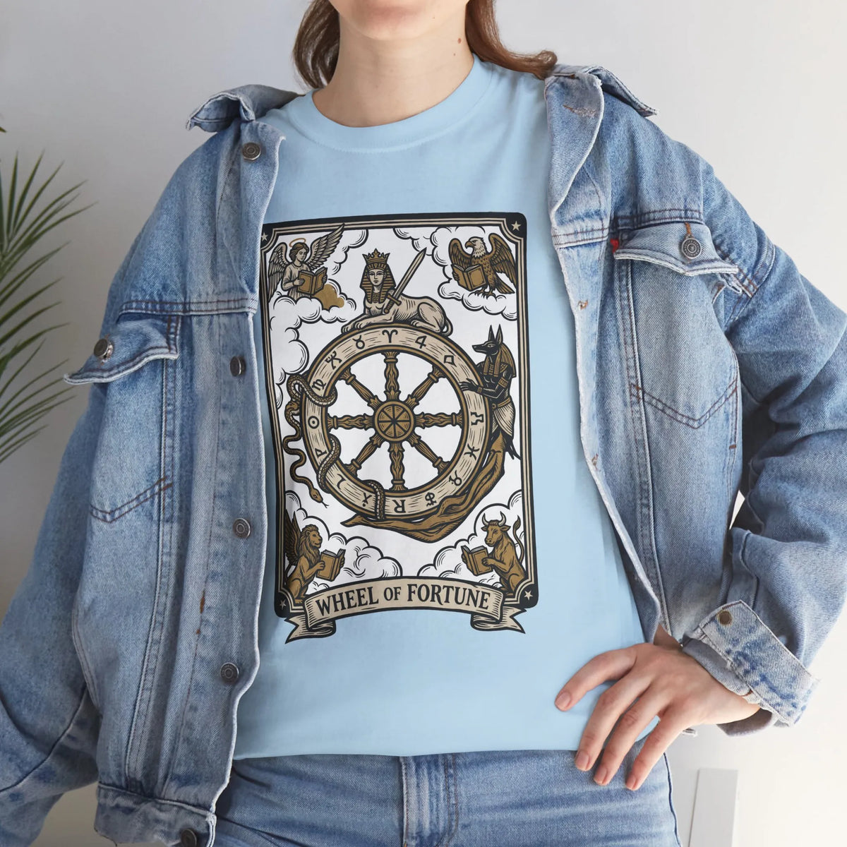 Wheel of Fortune Tarot Graphic T-Shirt - Heavyweight Cotton Classic Fit - Unisex White