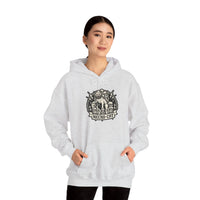 Necro-Cat Skull Throne Graphic Hoodie - Heavyweight Cotton Blend Pullover - Unisex White