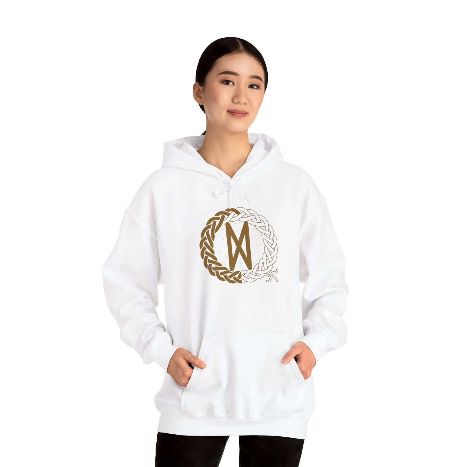Dagaz Rune Dawn Dusk Threshold Hoodie - Medium Weight Fleece Pullover - Unisex White
