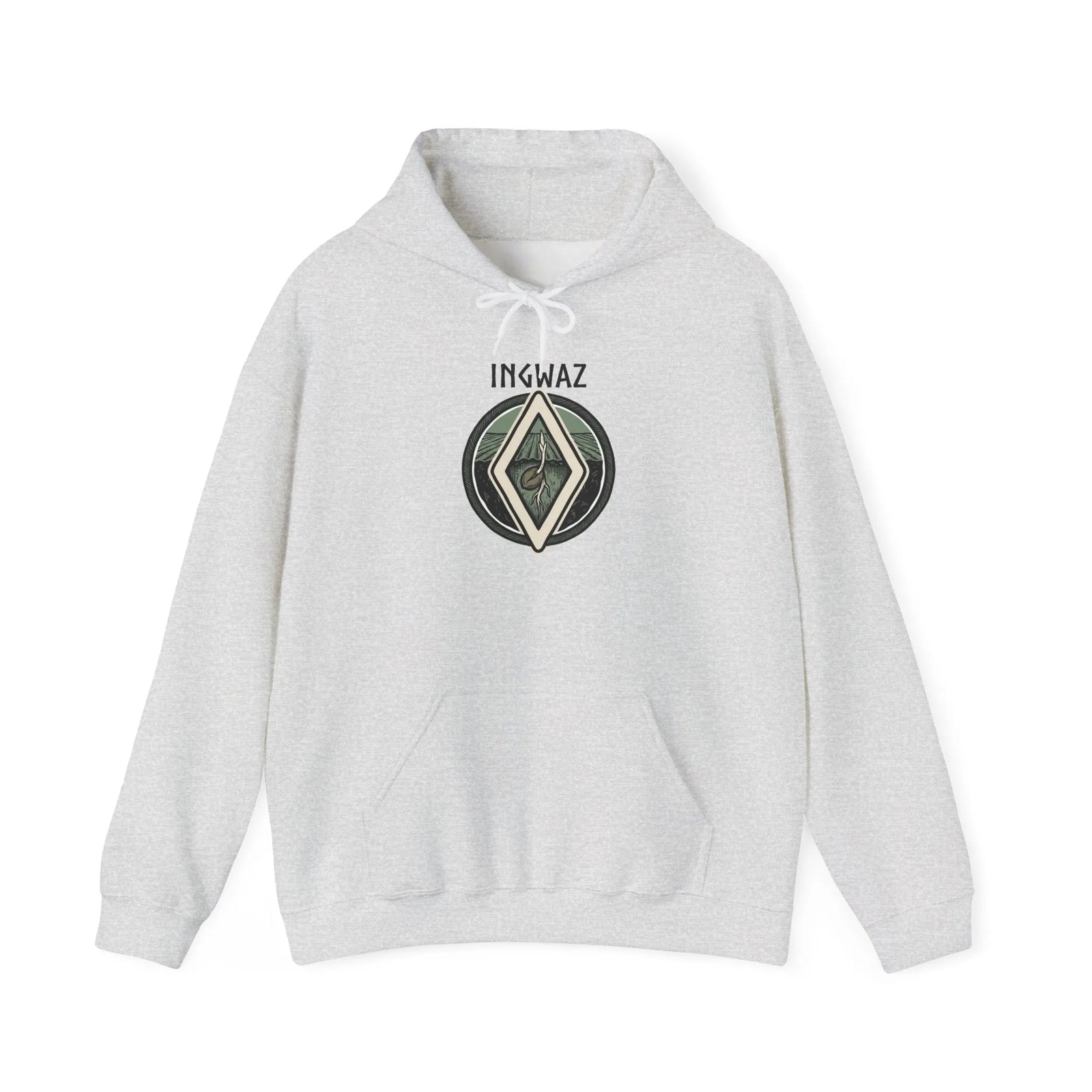 Ingwaz Rune Seed Symbol Hoodie - Heavy Blend Fleece Pullover - Unisex White
