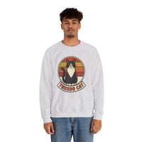 Tuxedo Cat Retro Sunset Sweatshirt - Heavy Blend Fleece Crewneck - Unisex Ash