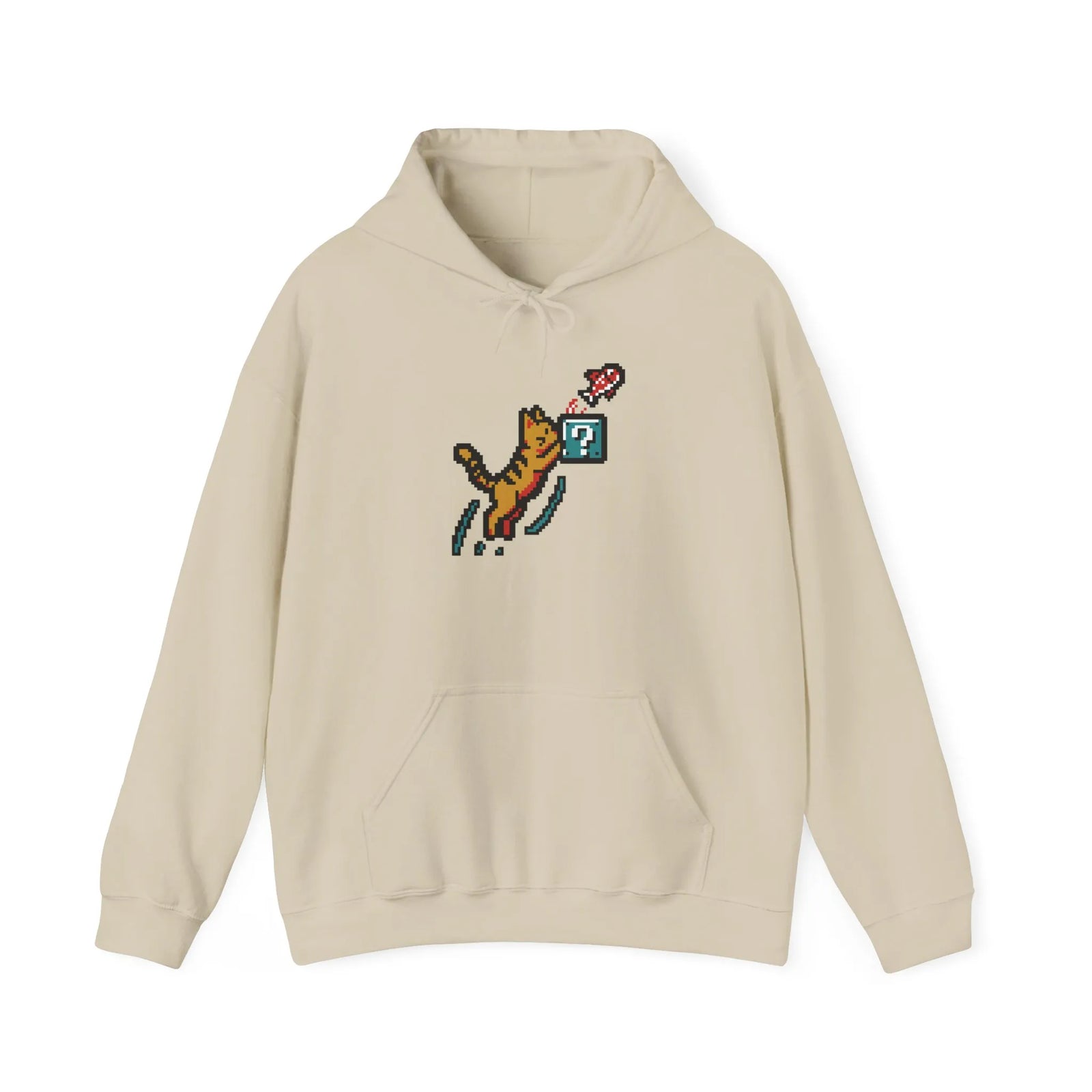 Power Up 8-Bit Pixel Gaming Cats Hoodie - Heavy Blend Fleece Pullover - Unisex White