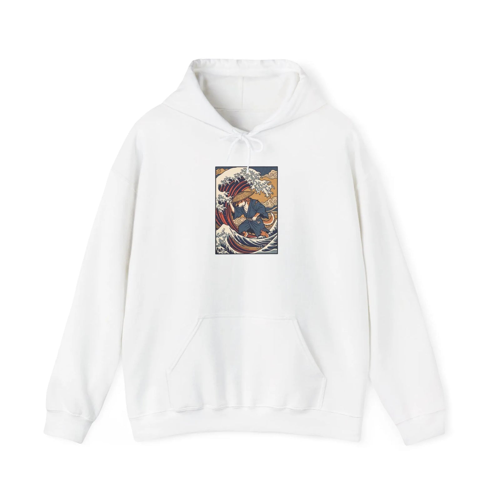 Ronin Wave Samurai Dog Hoodie - Heavy Blend Cotton Poly Fleece - Unisex White