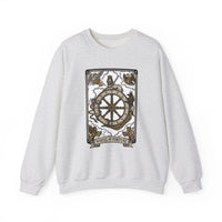 Wheel of Fortune Tarot Card Sweatshirt - Heavy Blend Crewneck Fleece - Unisex White