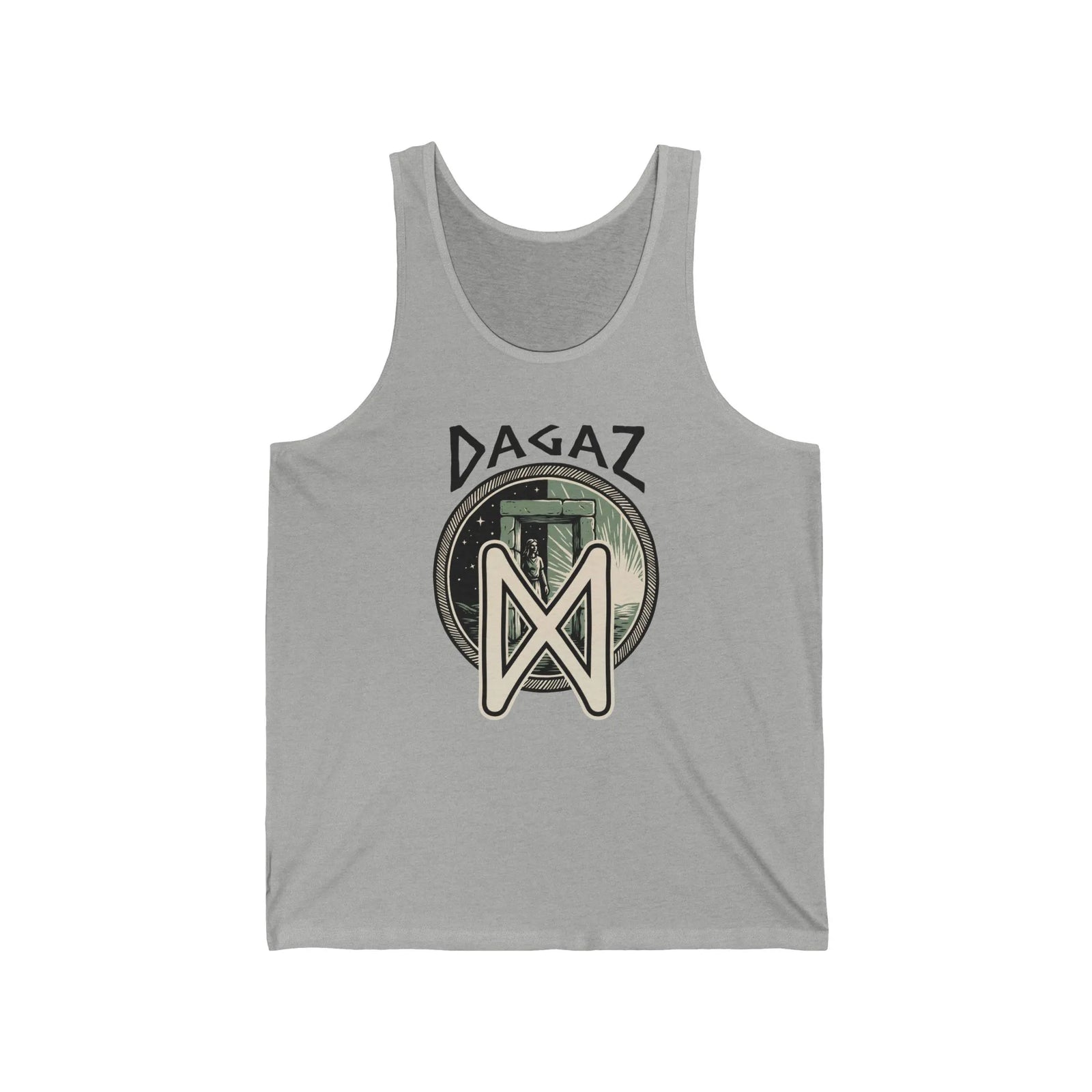 Dagaz Rune Threshold Graphic Tank Top - Lightweight Jersey Knit Tank - Unisex Athletic Heather