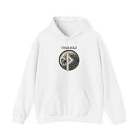 Thurisaz Rune Wolf Graphic Hoodie - Heavy Blend Fleece Pullover - Unisex White