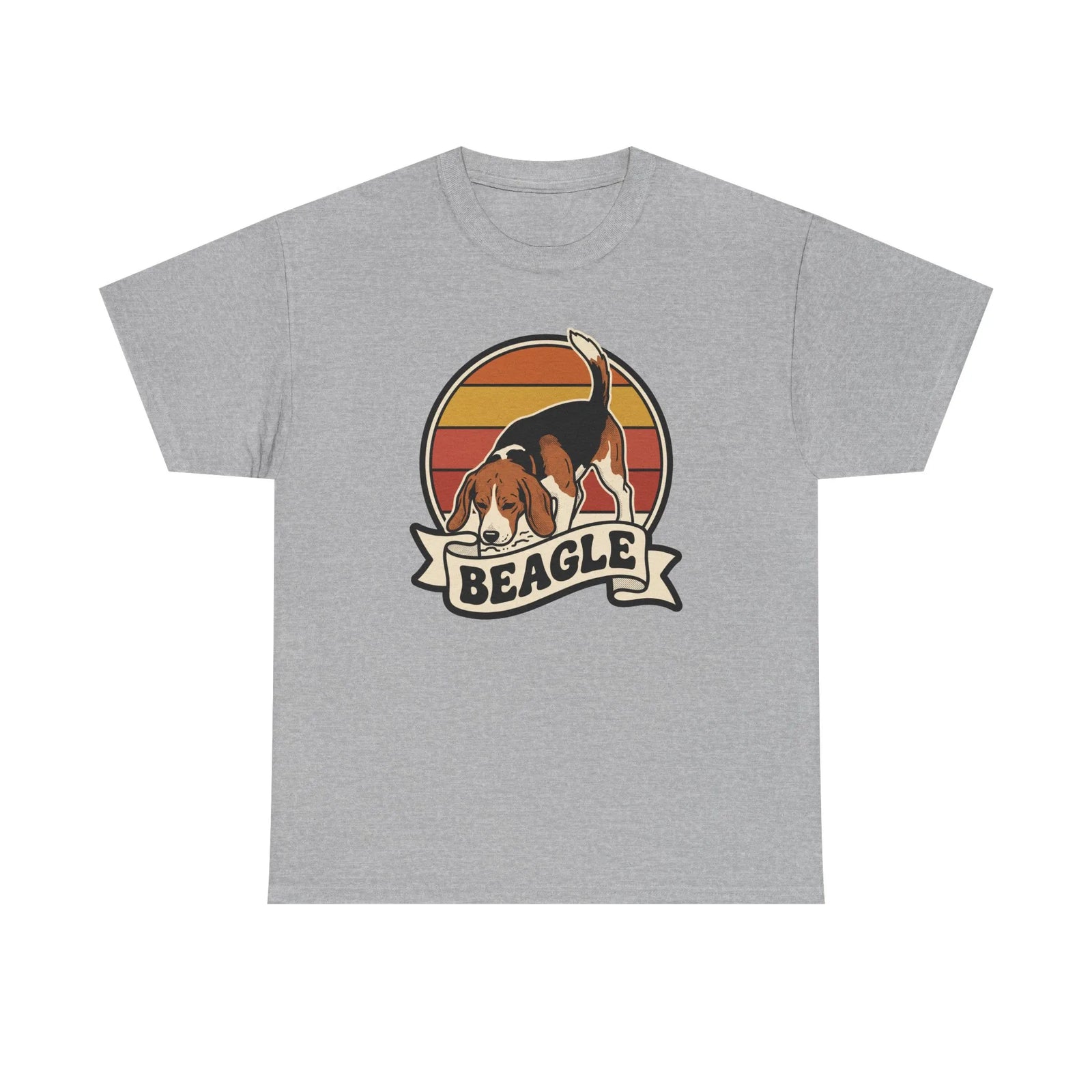 Retro 70s Sunset Beagle Graphic T-Shirt - Heavy Cotton Classic Fit Tee - Unisex White