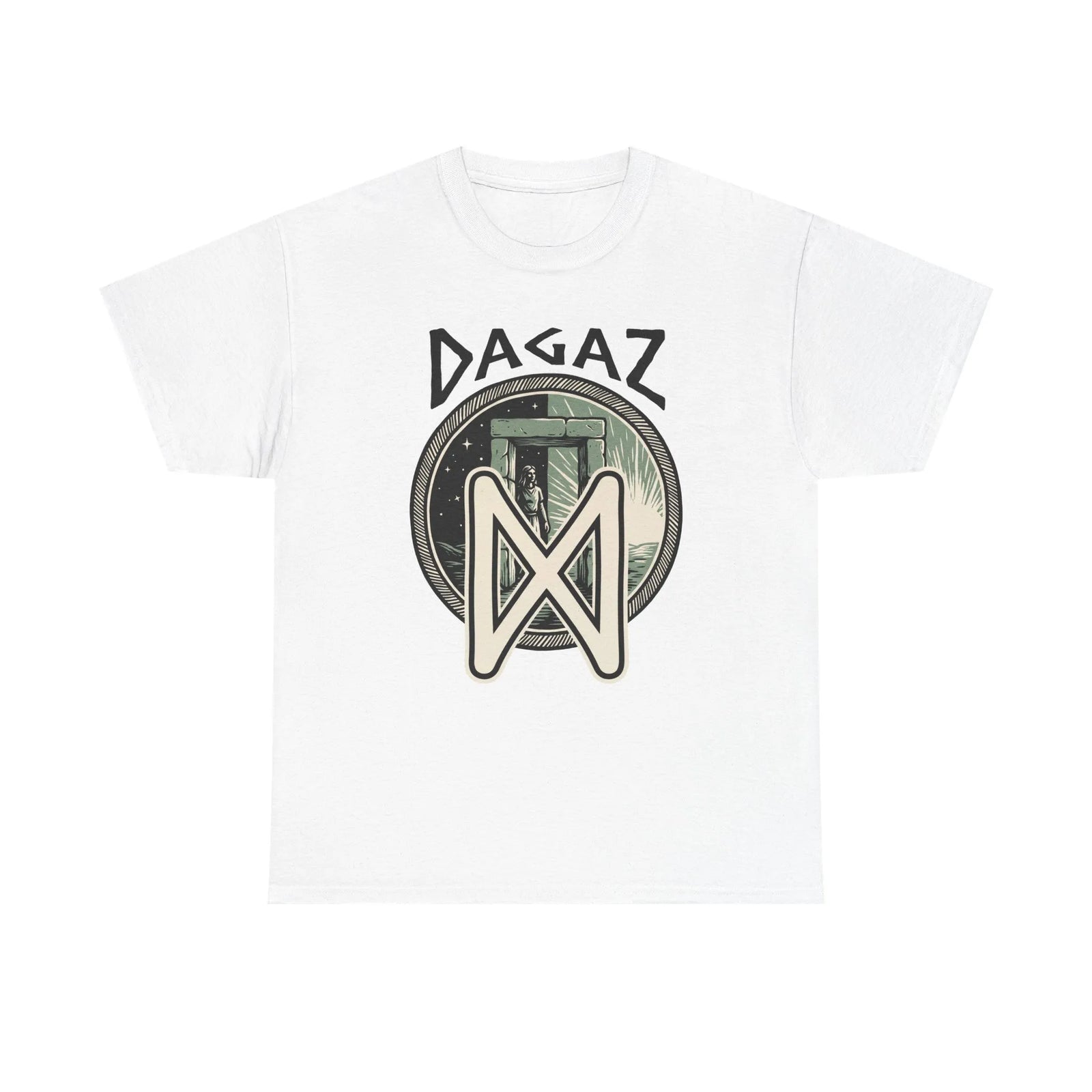 Dagaz Rune Threshold Portal T-Shirt - Heavy Cotton Classic Fit Tee - Unisex White