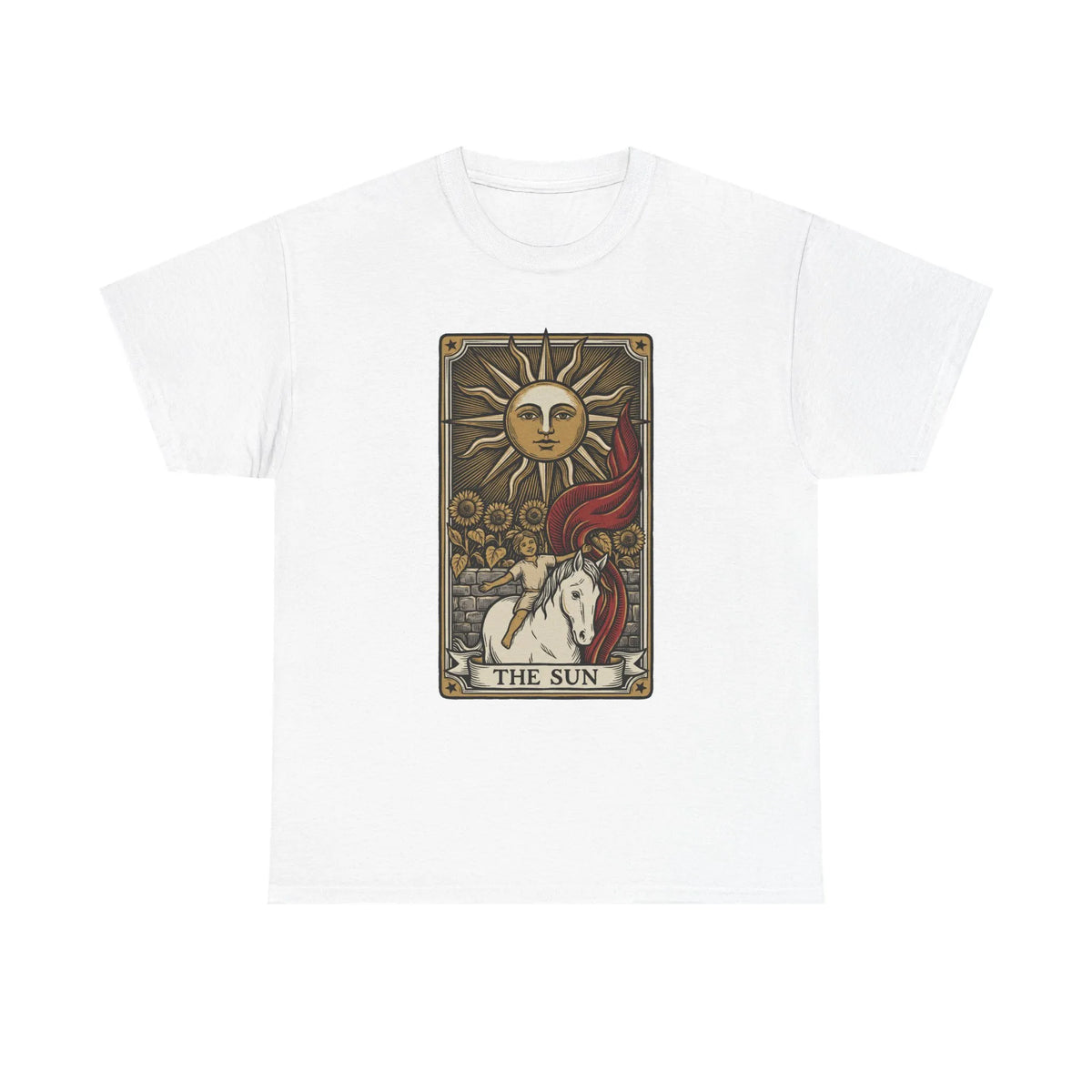 Tarot The Sun Card T-Shirt - Medium Weight 100% Cotton Tee - Unisex White