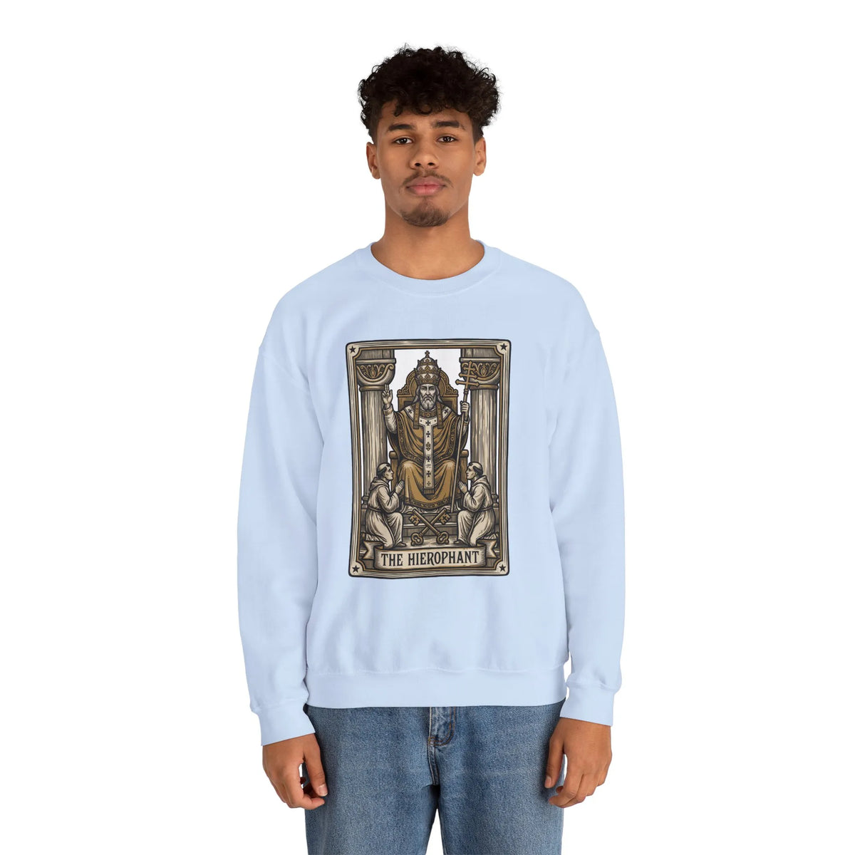 Hierophant Tarot Card Sweatshirt - Heavy Blend Crewneck Fleece - Unisex Ash