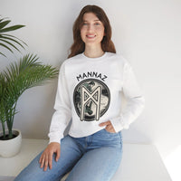 Mannaz Humanity Rune Graphic Sweatshirt - Heavy Blend Fleece Crewneck - Unisex White