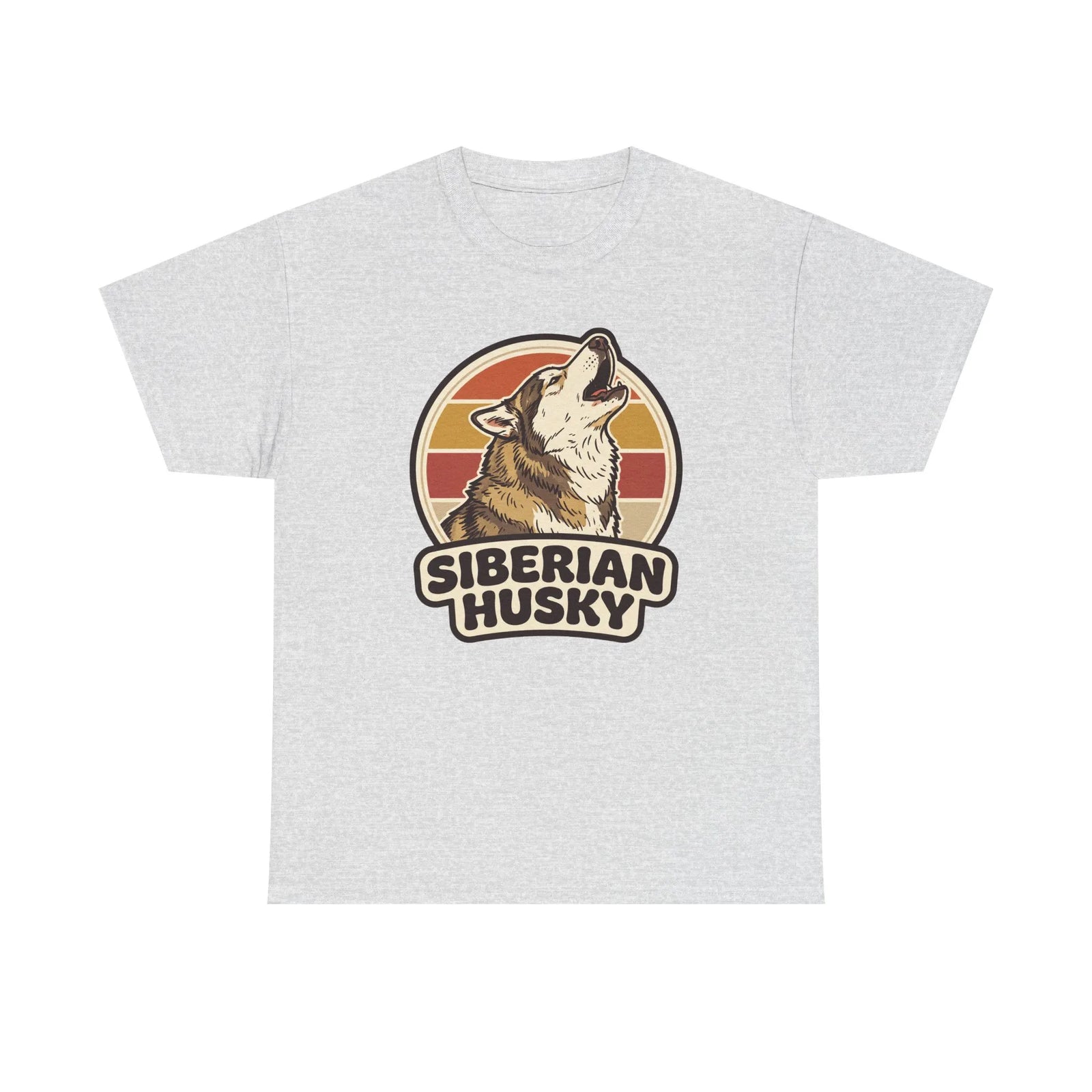 Siberian Husky Retro Sunset T-Shirt - Heavy Cotton Classic Fit Tee - Unisex White