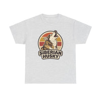 Siberian Husky Retro Sunset T-Shirt - Heavy Cotton Classic Fit Tee - Unisex White
