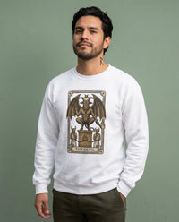 Devil Tarot Card Graphic Sweatshirt - Heavy Blend Fleece Crewneck - Unisex White