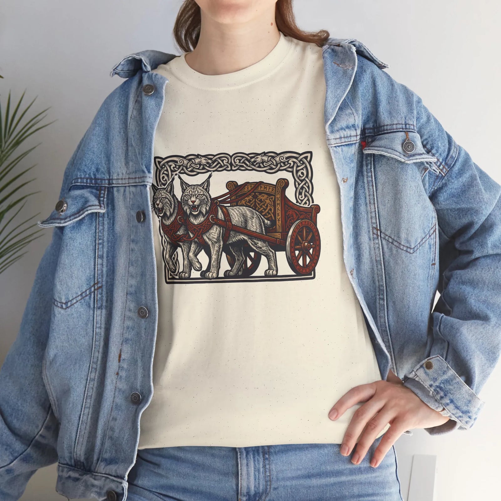 Freyja's Cats Chariot Graphic T-Shirt - Heavy Cotton Classic Fit Tee - Unisex White