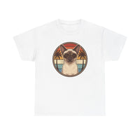 70s Sunset Siamese Cat Aviator T-Shirt - Heavyweight Cotton Classic Fit Tee - Unisex White