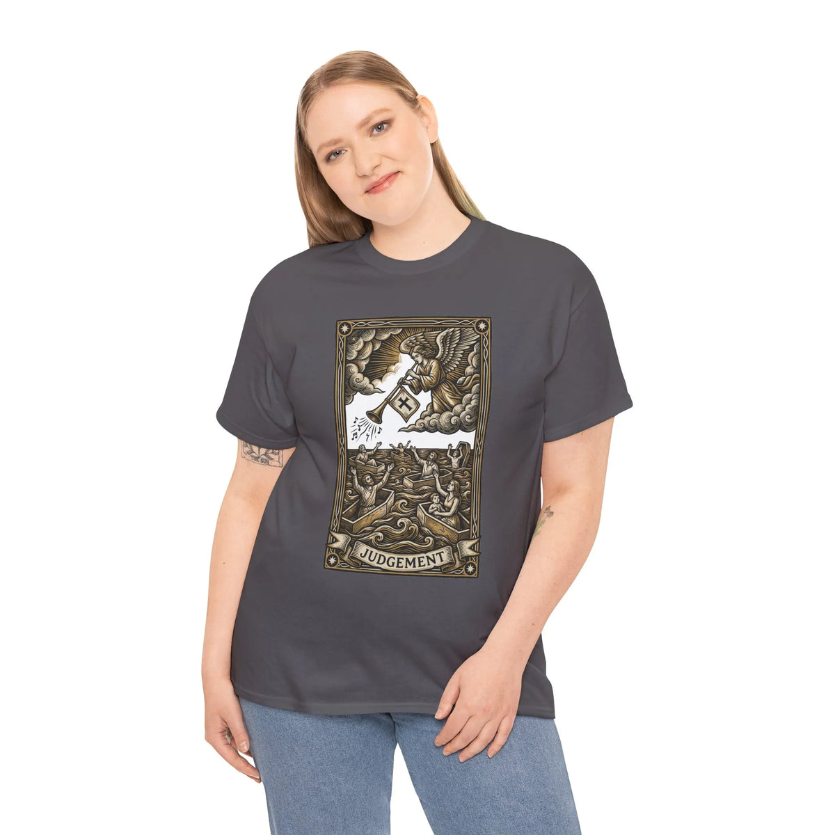 Judgement Angel Graphic T-Shirt - Heavy Cotton Classic Fit Tee - Unisex White
