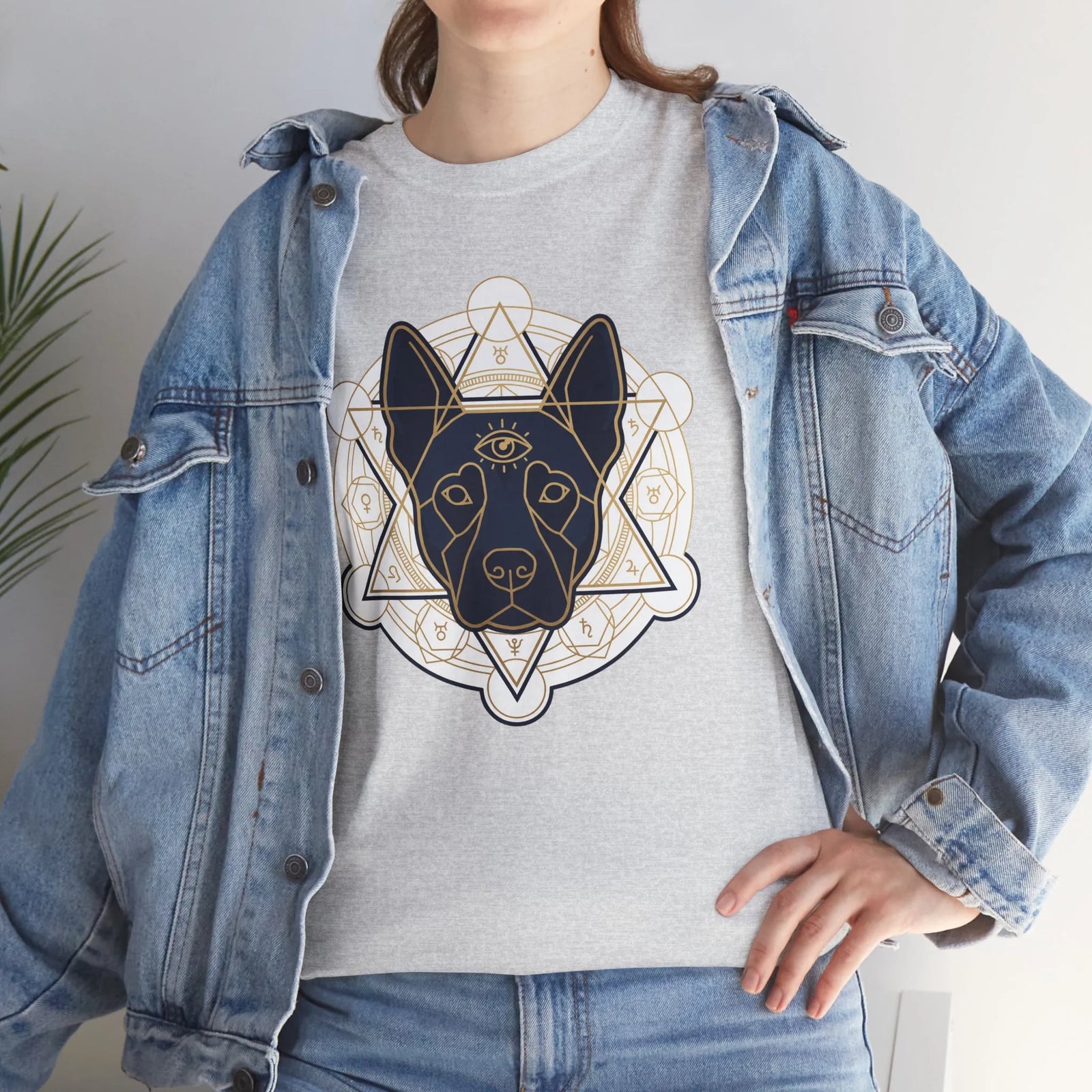 Third Eye Spirit Dog Sacred Geometry T-Shirt - Heavyweight Cotton Classic Fit Tee - Unisex White