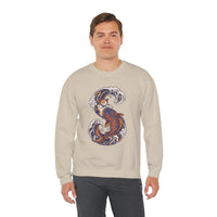 Koi Rider Ukiyo-e Samurai Cats Sweatshirt - Heavy Blend Fleece Crewneck - Unisex Ash