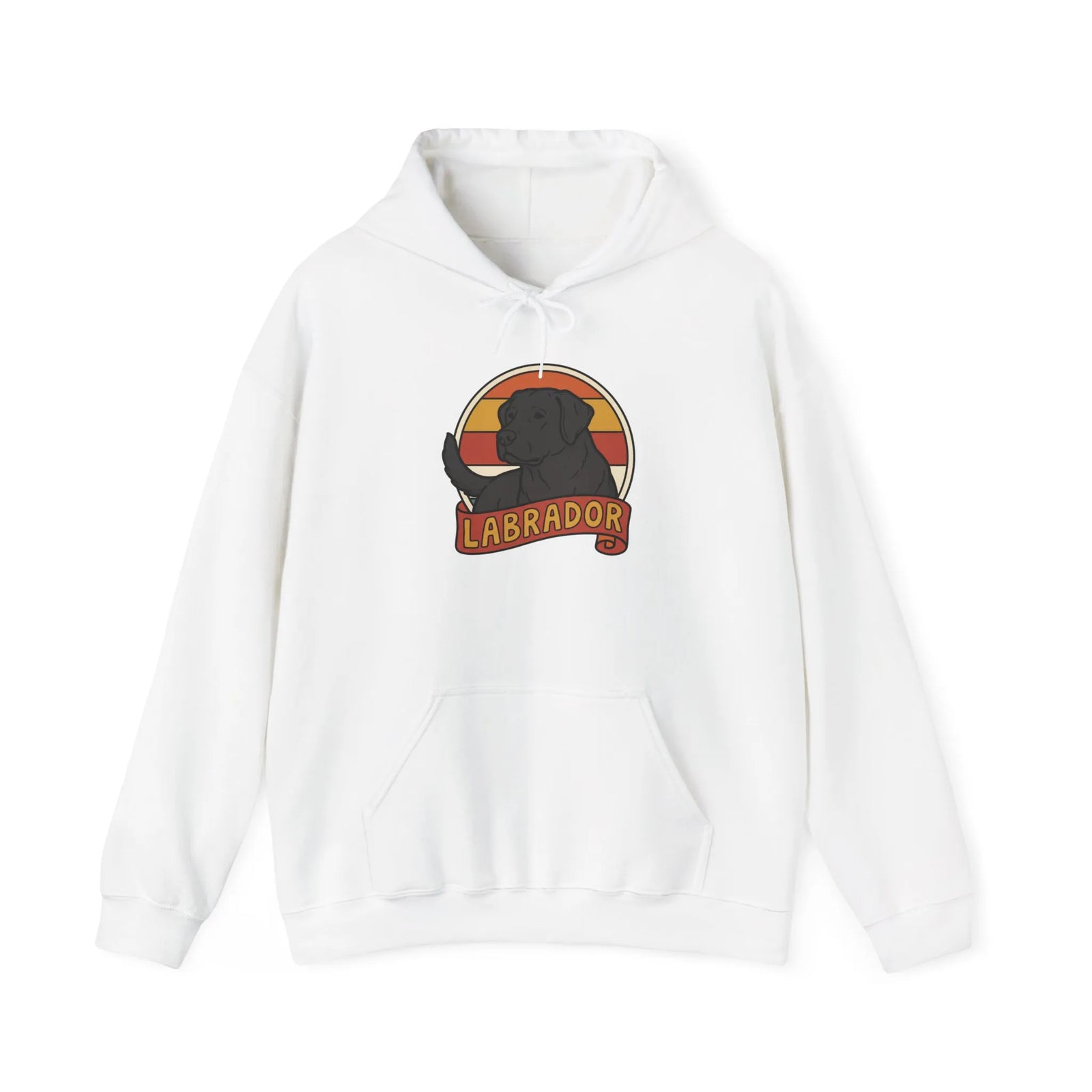 Labrador Retro 70s Sunset Breed Hoodie - Cozy Cotton Blend Pullover - Unisex White