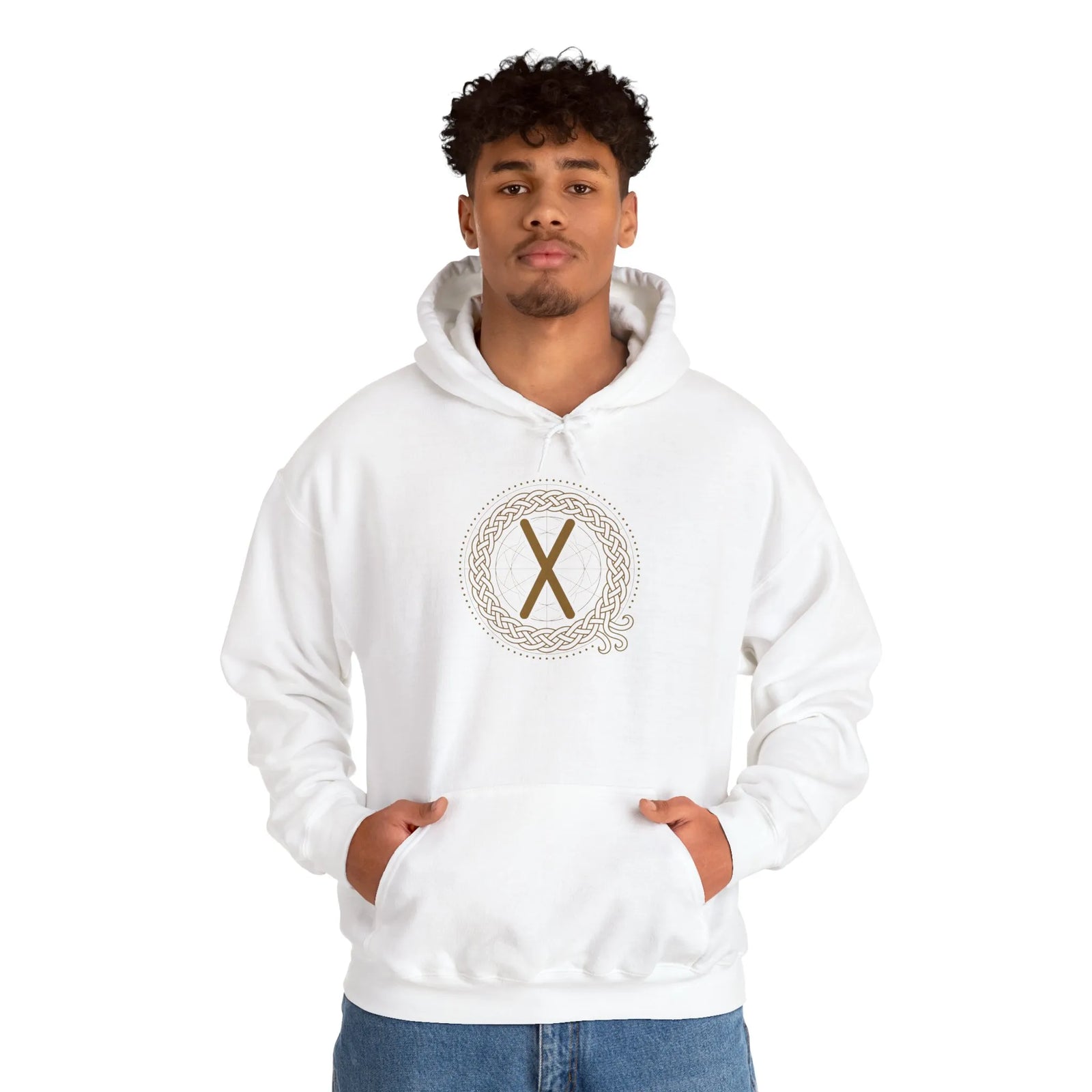 Gebo Rune Norse Graphic Hoodie - Heavy Blend Fleece Pullover - Unisex White