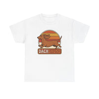 Dachshund Retro 70s Sunset Graphic T-Shirt - Heavy Cotton Classic Fit Tee - Unisex White