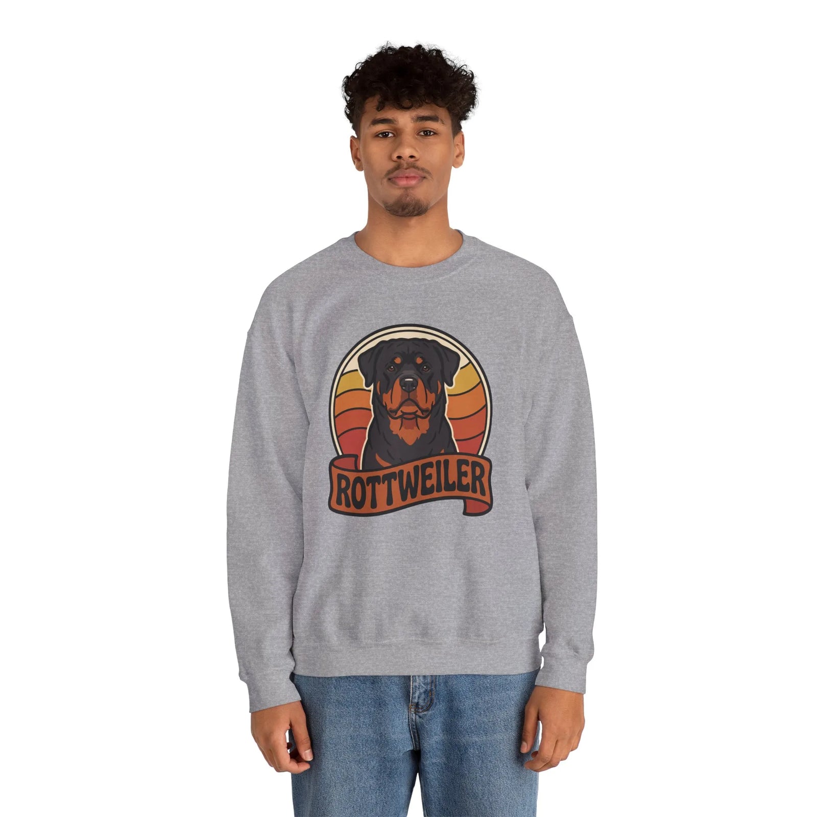 Rottweiler Retro Sunset Sweatshirt - Heavy Blend Fleece Crewneck - Unisex White