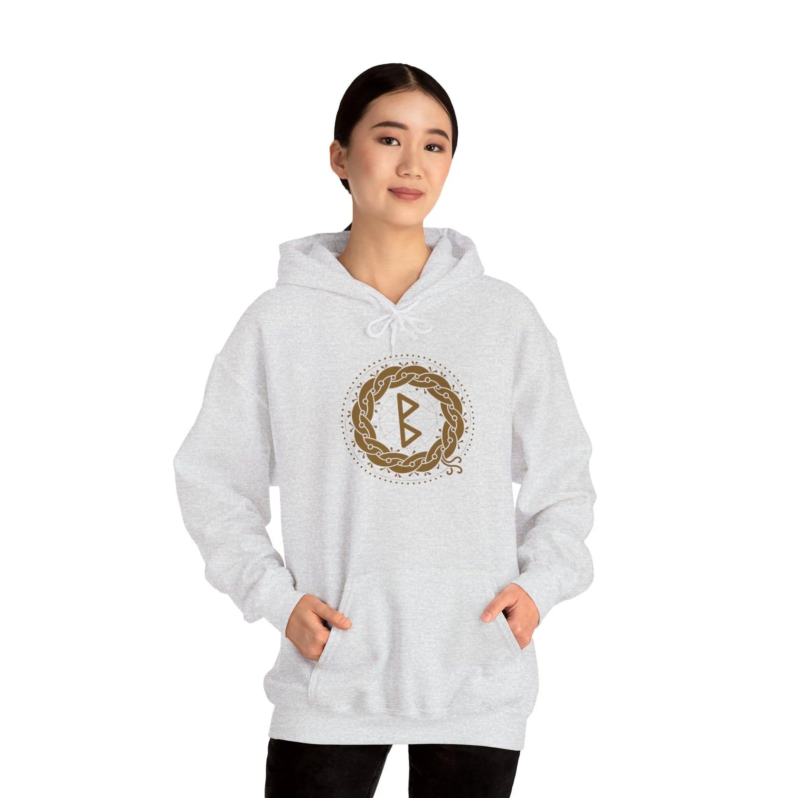 Berkana Earth Mother Rune Hoodie - Heavy Blend Fleece Pullover - Unisex White