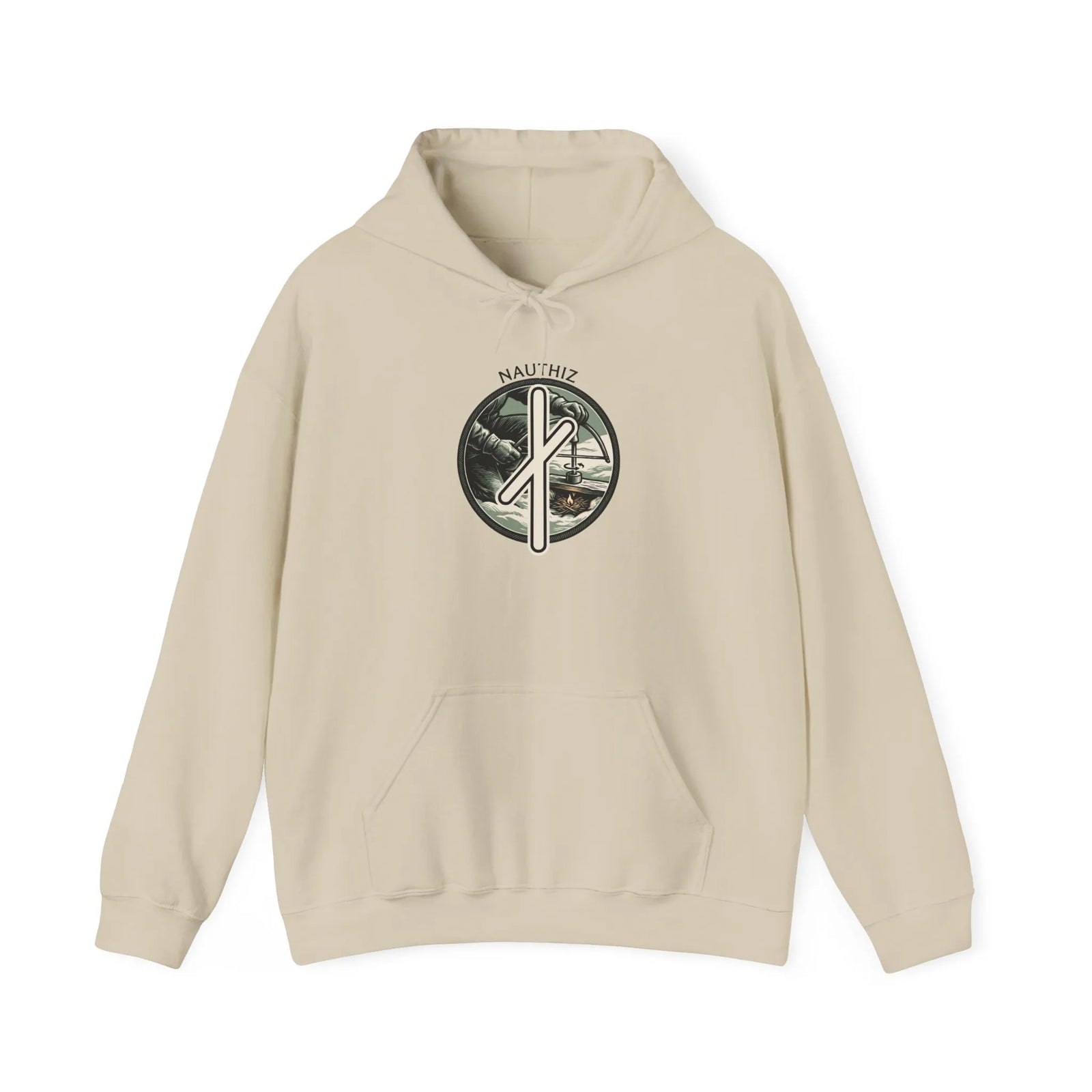 Nauthiz Rune Necessity Graphic Hoodie - Soft Cotton-Poly Fleece Pullover - Unisex White
