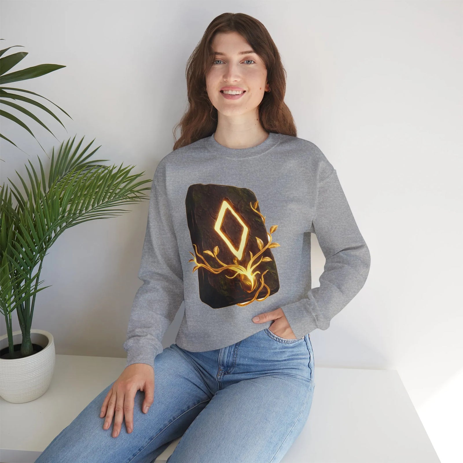 Ingwaz Rune Sacred Seed Sweatshirt - Classic Fit Heavy Blend Crewneck - Unisex White