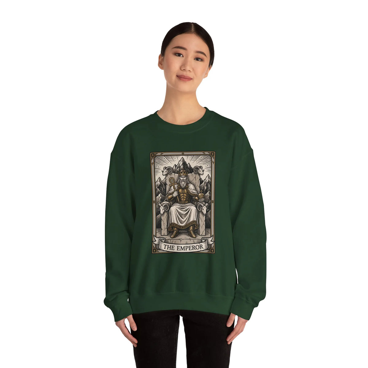 The Emperor Tarot Card Sweatshirt - Soft Durable Fleece Crewneck - Unisex White