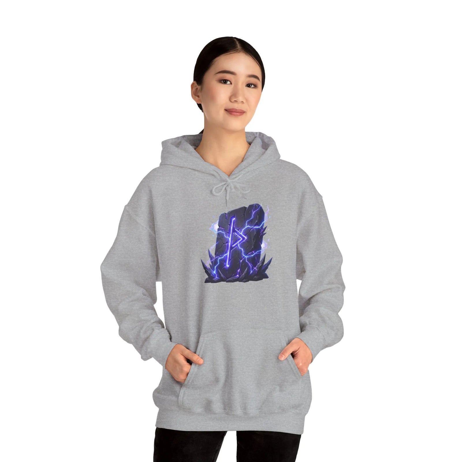 Thurisaz Rune Lightning Graphic Hoodie - Heavy Blend Fleece Pullover - Unisex White