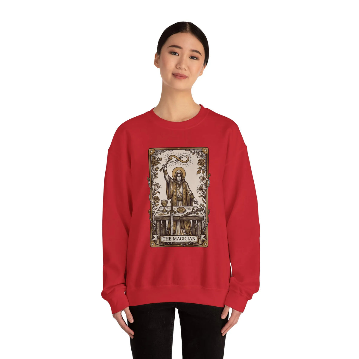 The Magician Tarot Card Sweatshirt - Heavy Blend Fleece Crewneck Pullover - Unisex Warm White