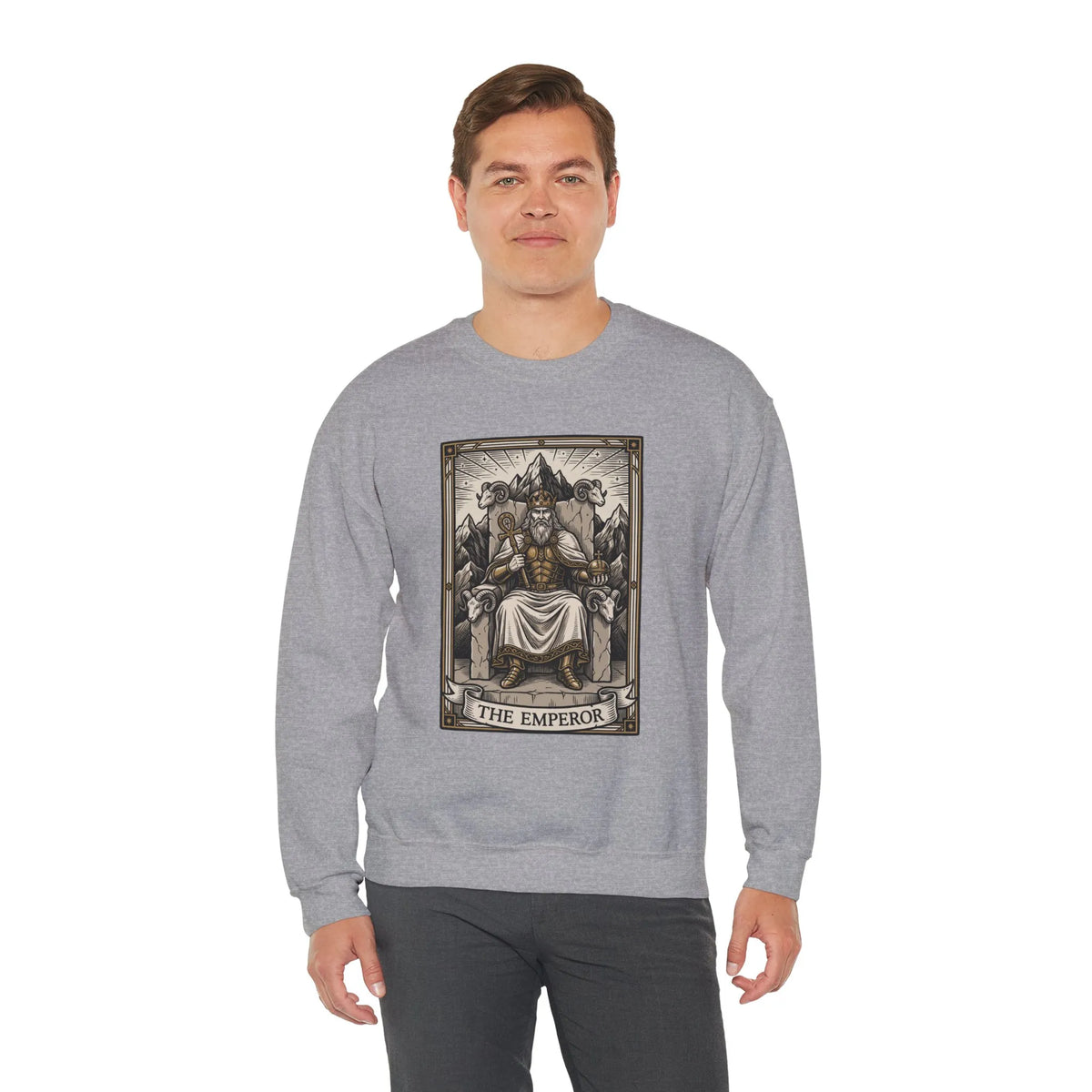The Emperor Tarot Card Sweatshirt - Soft Durable Fleece Crewneck - Unisex White