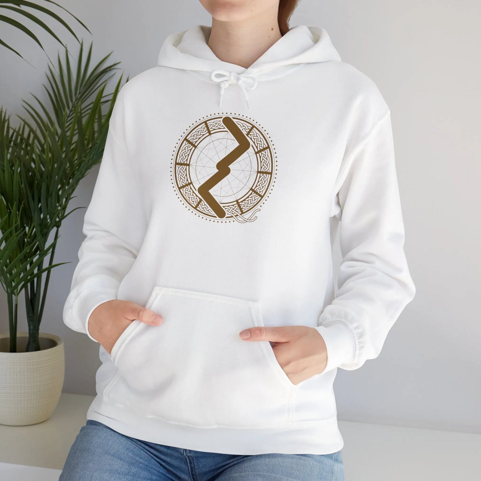 Jera Rune Harvest Symbol Hoodie - Soft Midweight Fleece Pullover - Unisex Off-White