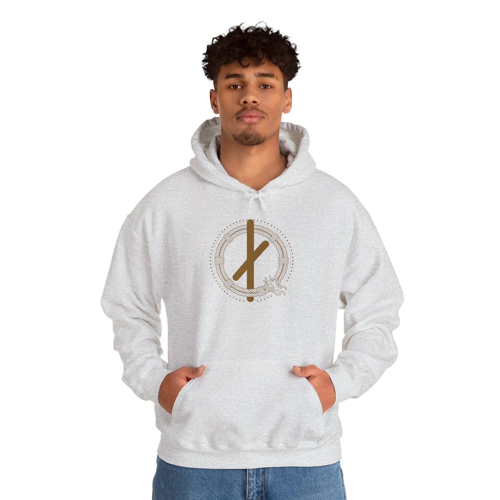 Nauthiz Rune Necessity Symbol Hoodie - Soft Blend Fleece Pullover - Unisex White