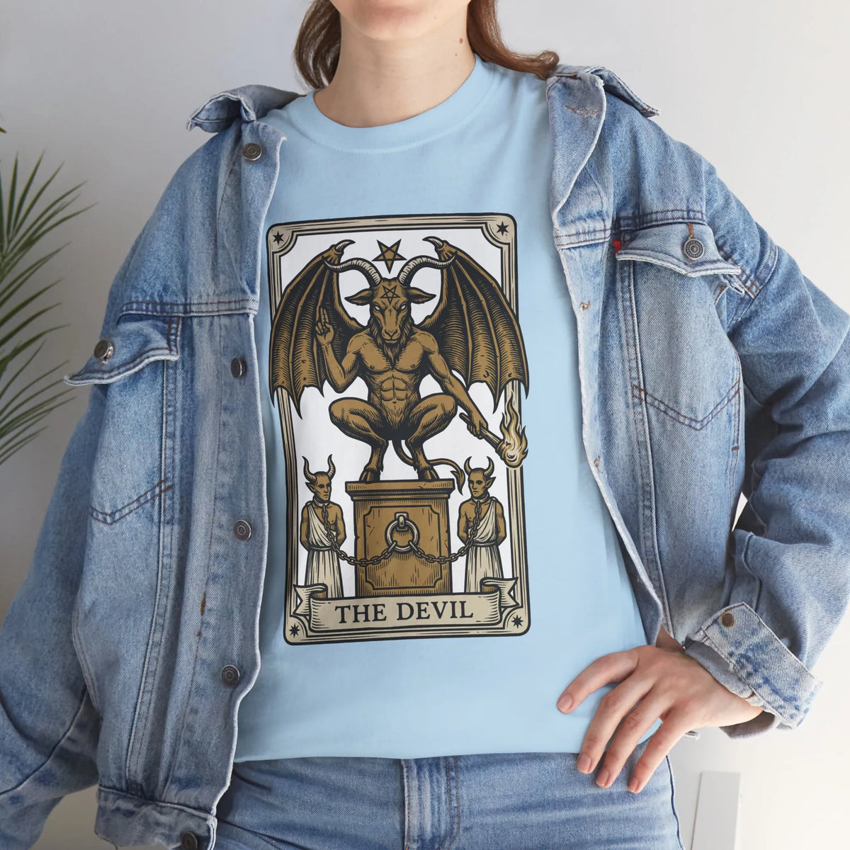 The Devil Tarot Card Graphic T-Shirt - Heavy Cotton Classic Fit Tee - Unisex White