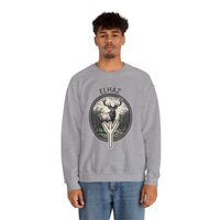 Elhaz Rune Protection Stag Sweatshirt - Medium-Heavy Cotton-Poly Crewneck - Unisex White
