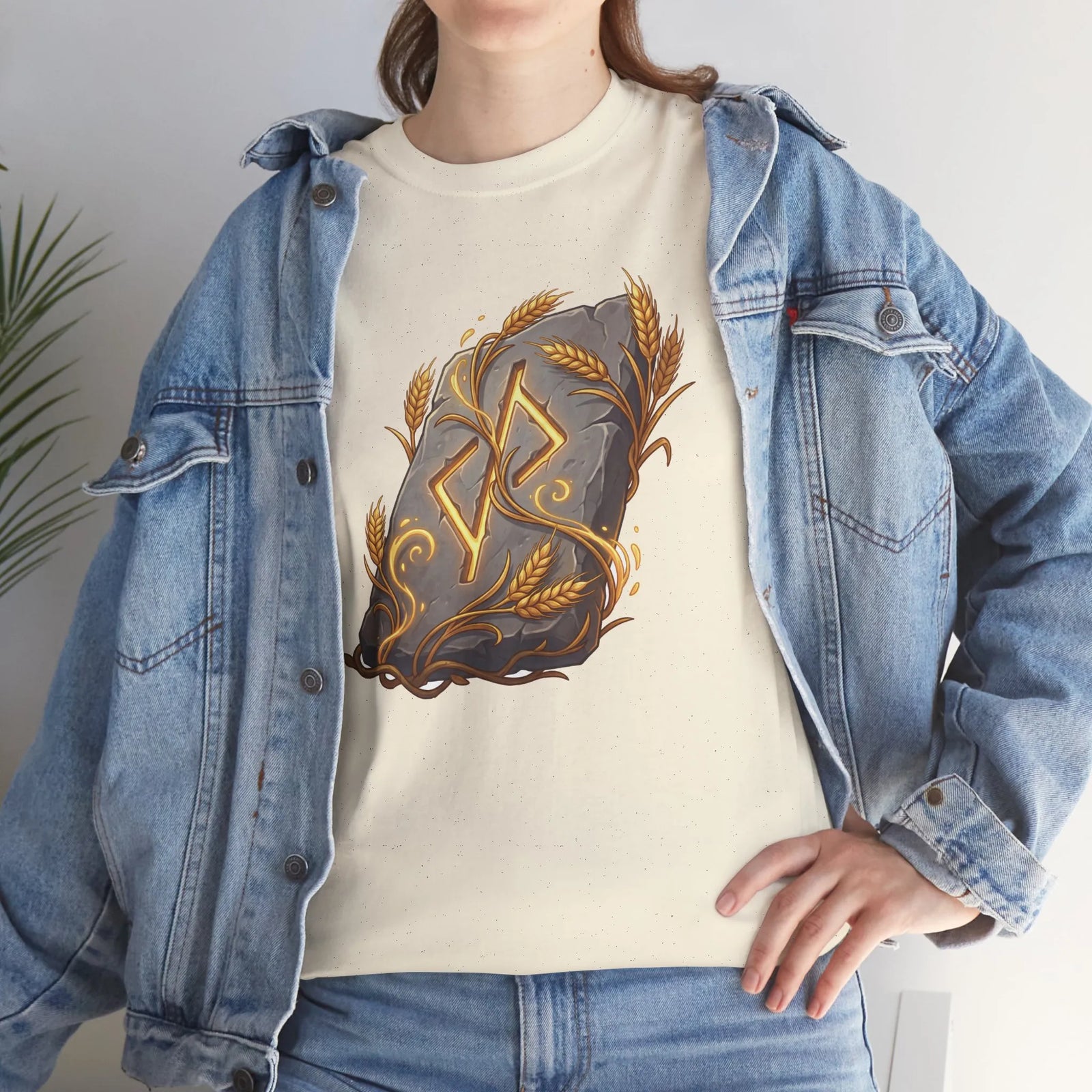 Jera Rune Harvest Stone T-Shirt - Heavy Cotton Classic Fit Tee - Unisex White
