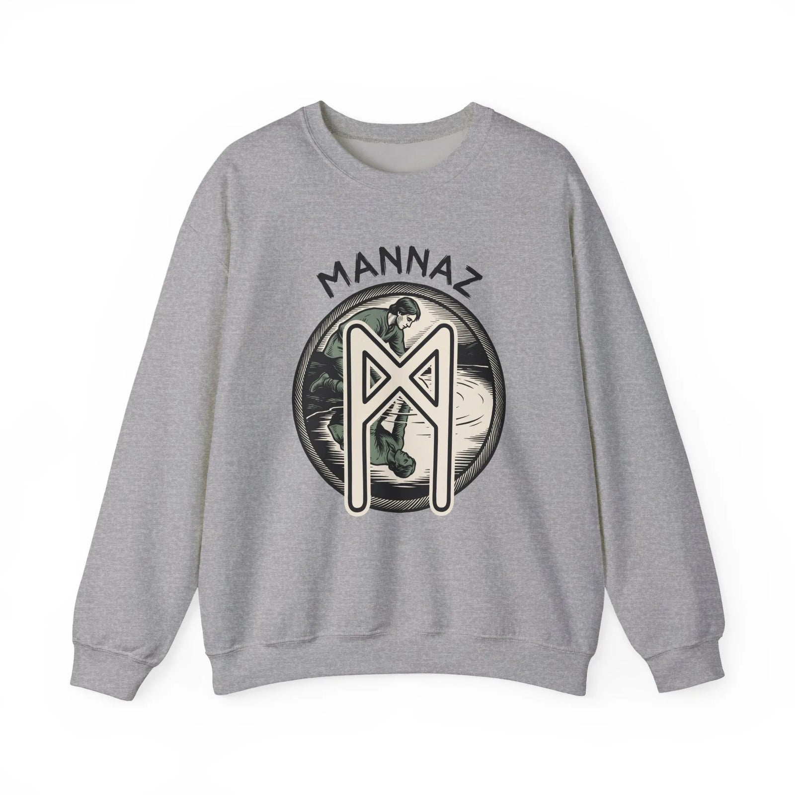 Mannaz Humanity Rune Graphic Sweatshirt - Heavy Blend Fleece Crewneck - Unisex White