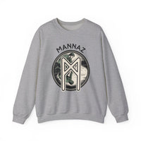 Mannaz Humanity Rune Graphic Sweatshirt - Heavy Blend Fleece Crewneck - Unisex White
