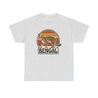 Bengal Cat Retro Sunset T-Shirt - Heavy Cotton Classic Fit Tee - Unisex White