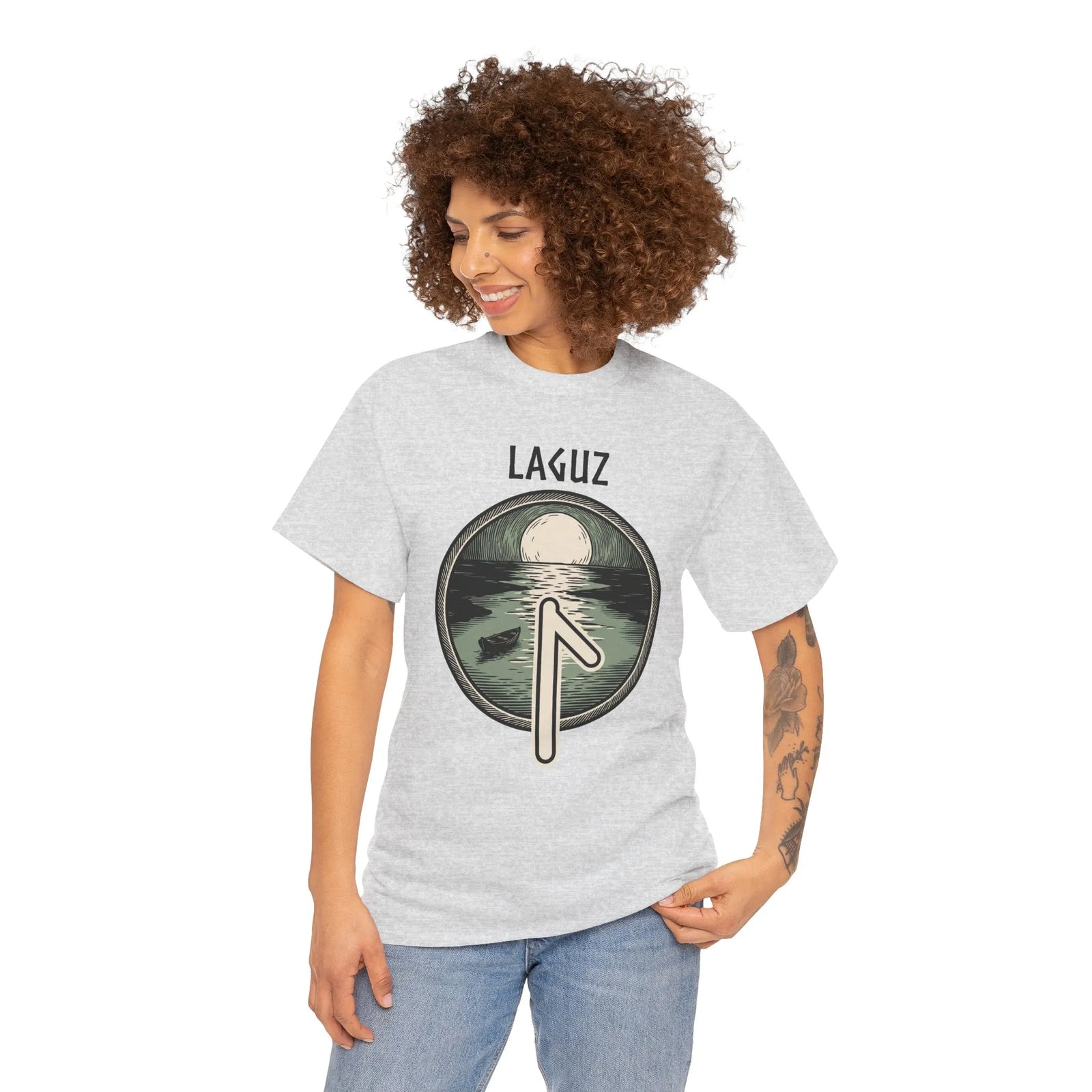 Laguz Rune Water Moon T-Shirt - Heavy Cotton Classic Fit - Unisex White